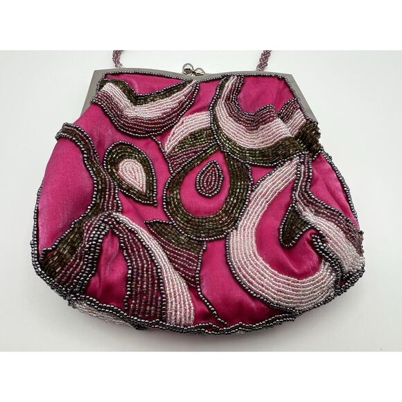 Inge Christopher Beaded Art Deco 1920s Style Vintage Evening Purse Handbag Pink - Picture 10 of 11